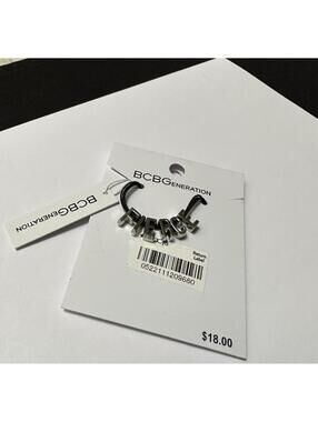 BCBGeneration FIERCE Letter Charms Silver Tone Adjustable Cord Necklace NWT $18